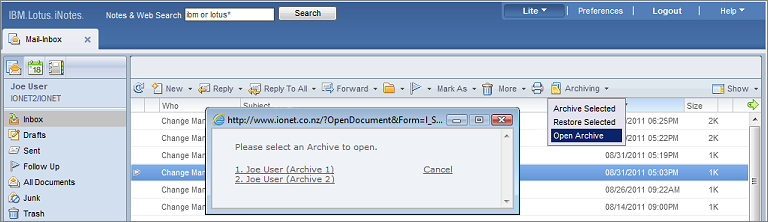 Archive Options iNotes