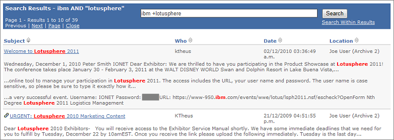 Search Results iNotes