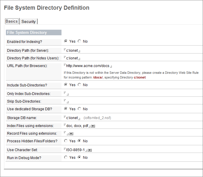 Server File Index Settings