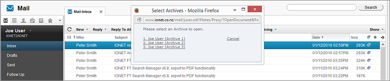 Archive Options iNotes